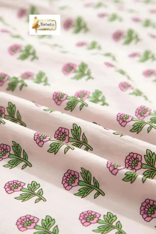 100% Cotton Pink Floral Print V Neck Scallop Trim Button Front Short Sleeve Long Dress Nataliz