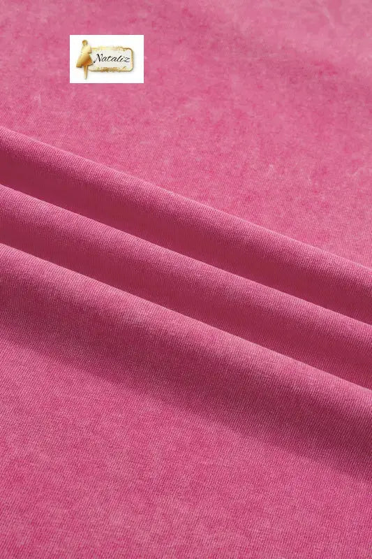 100% Cotton Pink Mineral Wash Raw Seam Detail Lace Trim Cap Sleeve Top Nataliz