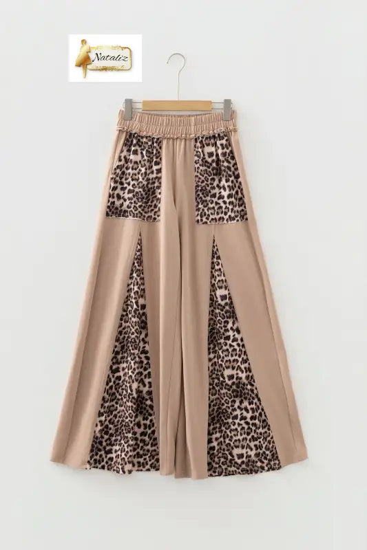 100% Cotton Straw Yellow Mineral Wash Leopard Patchwork Wide Leg Pants Dear-Lover Dropshipping