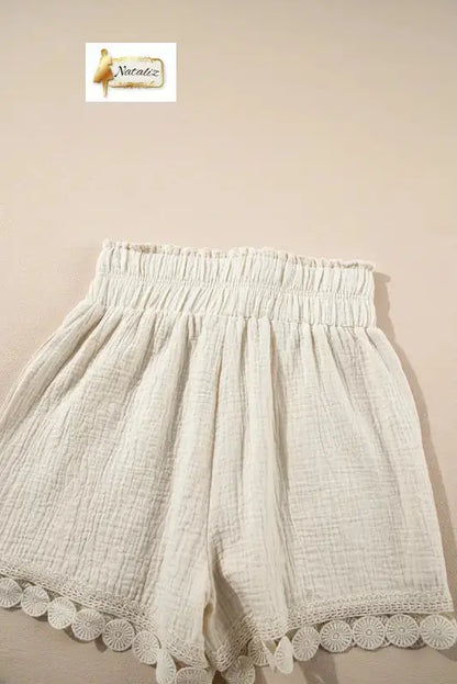 100% Cotton Textured Frilled Knotted High Waist Lace Hem Shorts Dear-Lover Dropshipping