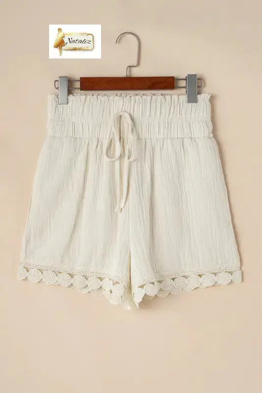 100% Cotton Textured Frilled Knotted High Waist Lace Hem Shorts Dear-Lover Dropshipping