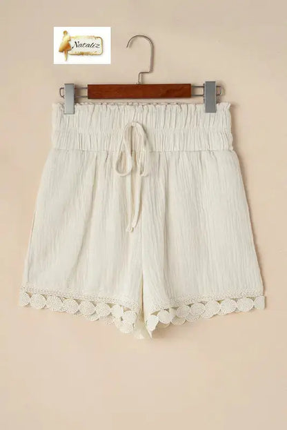 100% Cotton Textured Frilled Knotted High Waist Lace Hem Shorts Dear-Lover Dropshipping