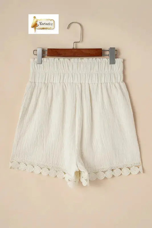 100% Cotton Textured Frilled Knotted High Waist Lace Hem Shorts Dear-Lover Dropshipping