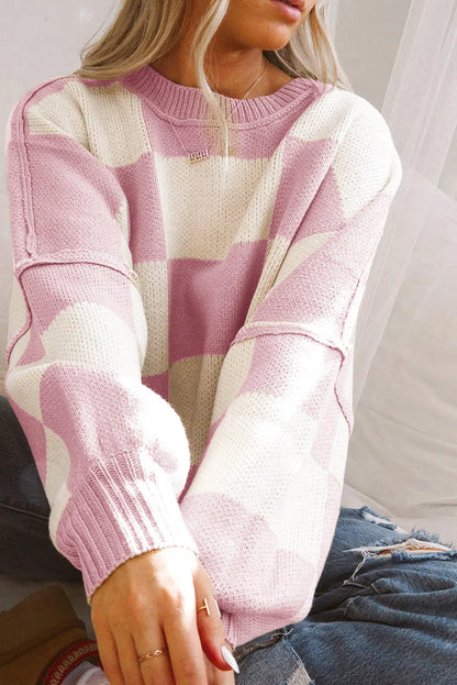 Black Checkered Bishop Sleeve Sweater