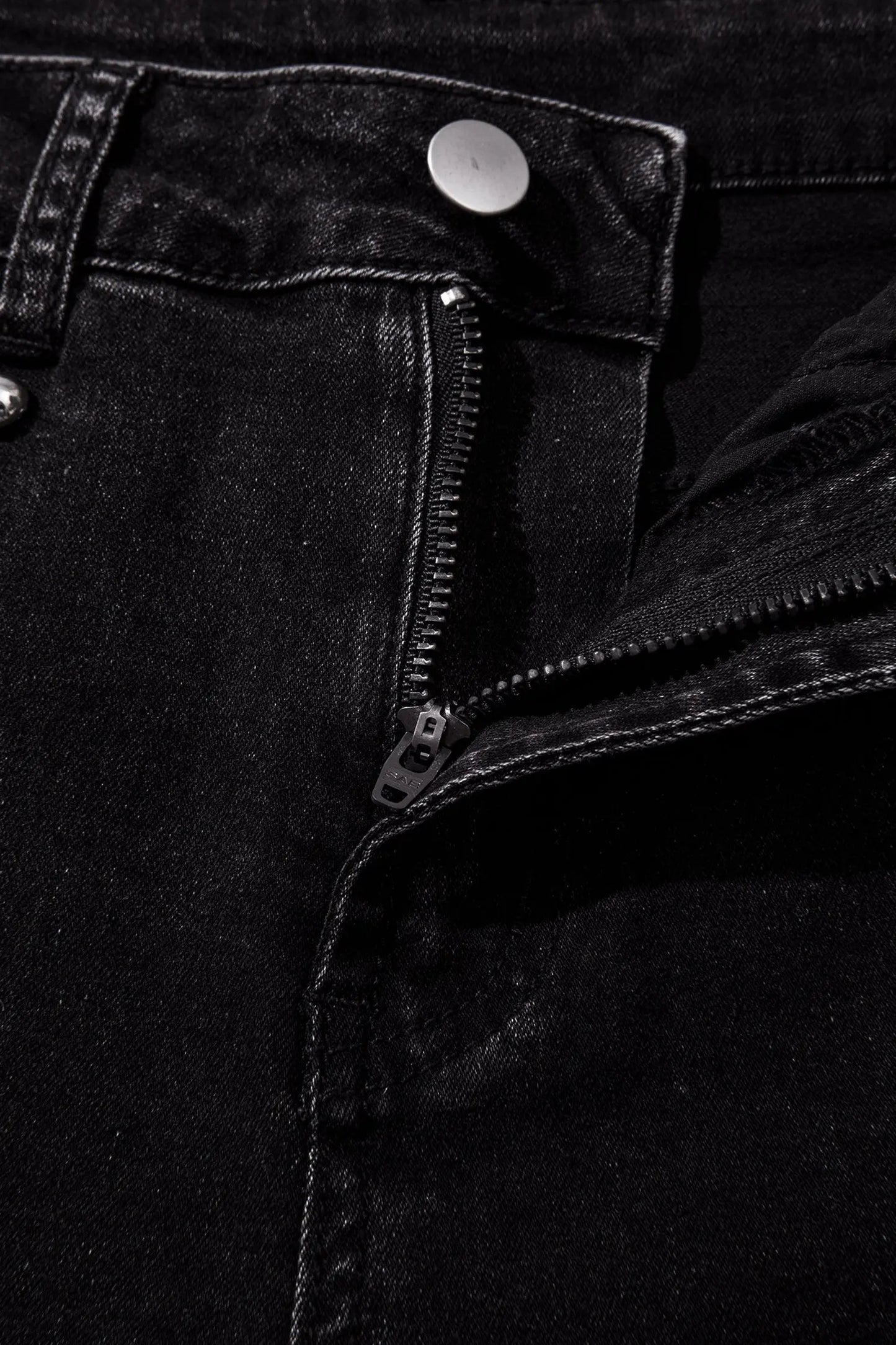 Black Studded Detail Straight Leg Casual Loose Jeans
