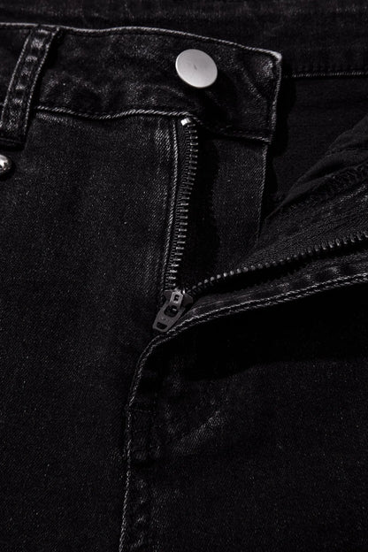 Black Studded Detail Straight Leg Casual Loose Jeans