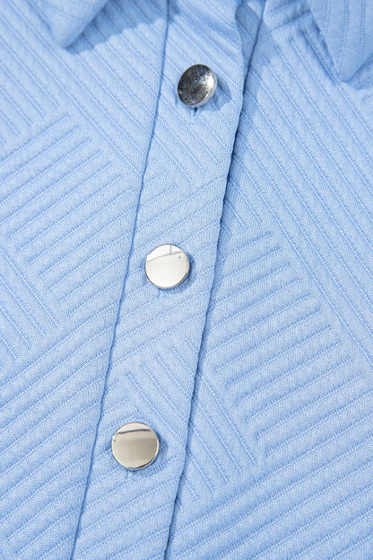 Sky Blue Solid Color Textured Short Sleeve A Line Mini Dress