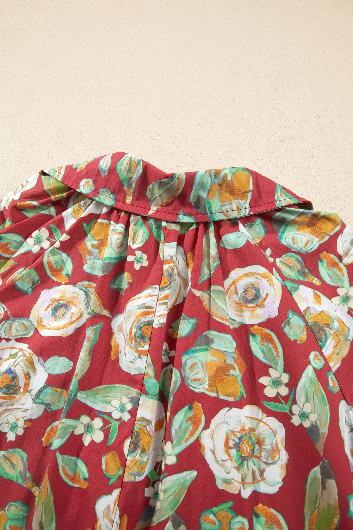 Red Floral Print Half Sleeve Short Shift Dress