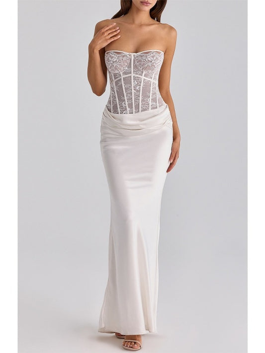 Strapless Corset Maxi Dress in Ivory model front view