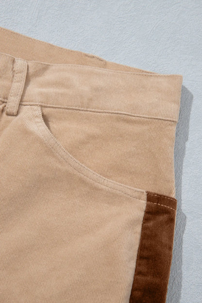 Smoke Gray Corduroy Side Panel Colorblock Straight Leg Pants