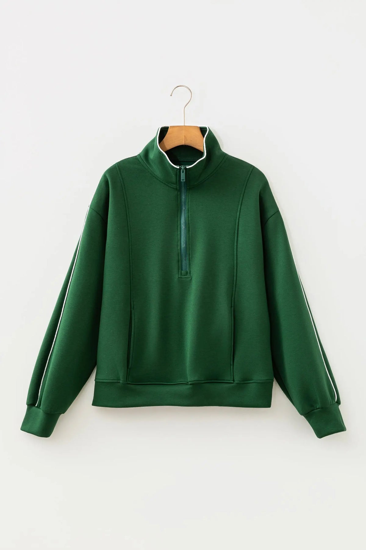 Sea Green High Neck Zip-Up Loose Fit Long Sleeve Sweatshirt