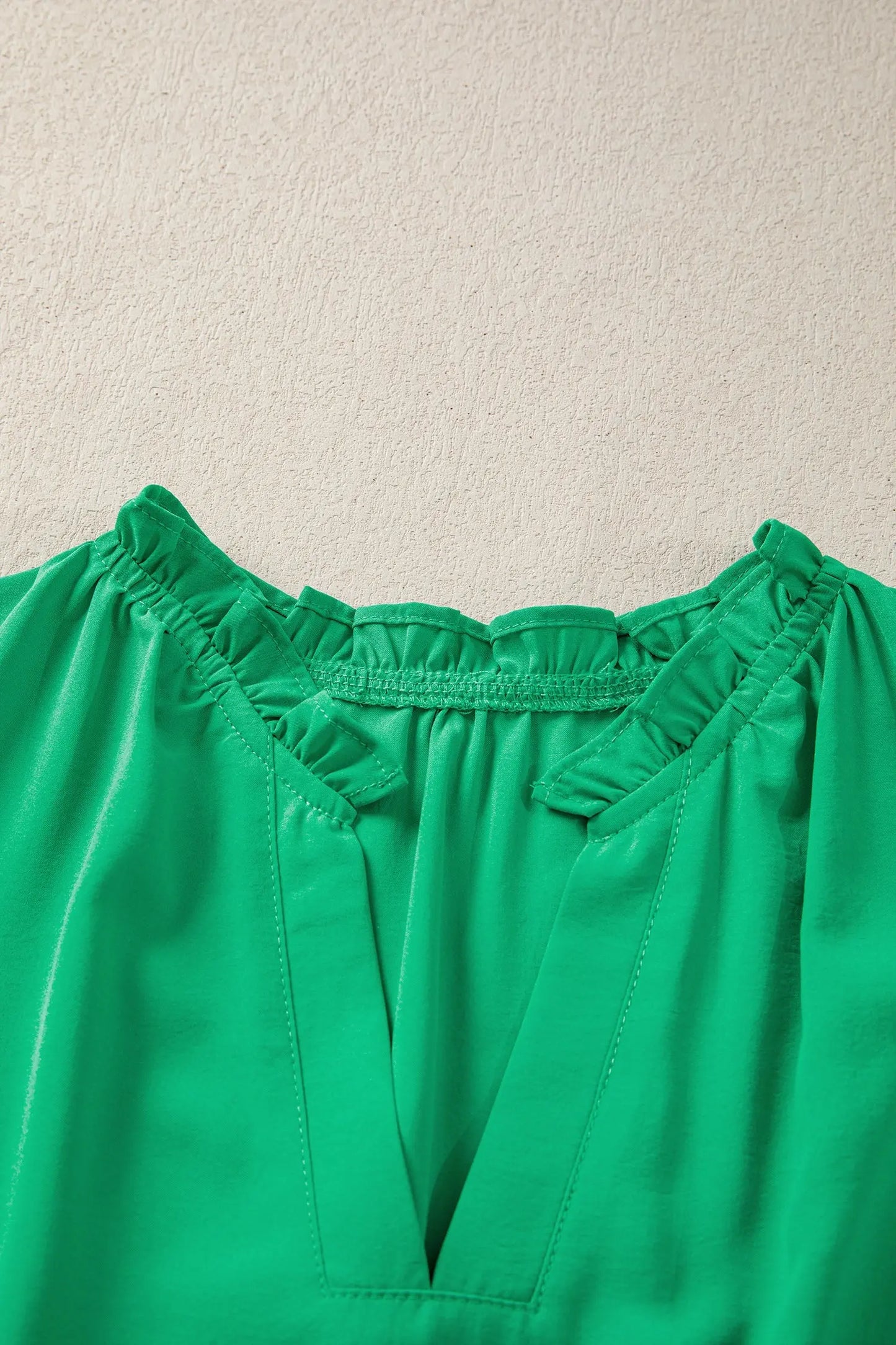 Bright Green Solid Color V Neck Short Puff Sleeve High Waist Tiered Maxi Dress - Casual Dresses