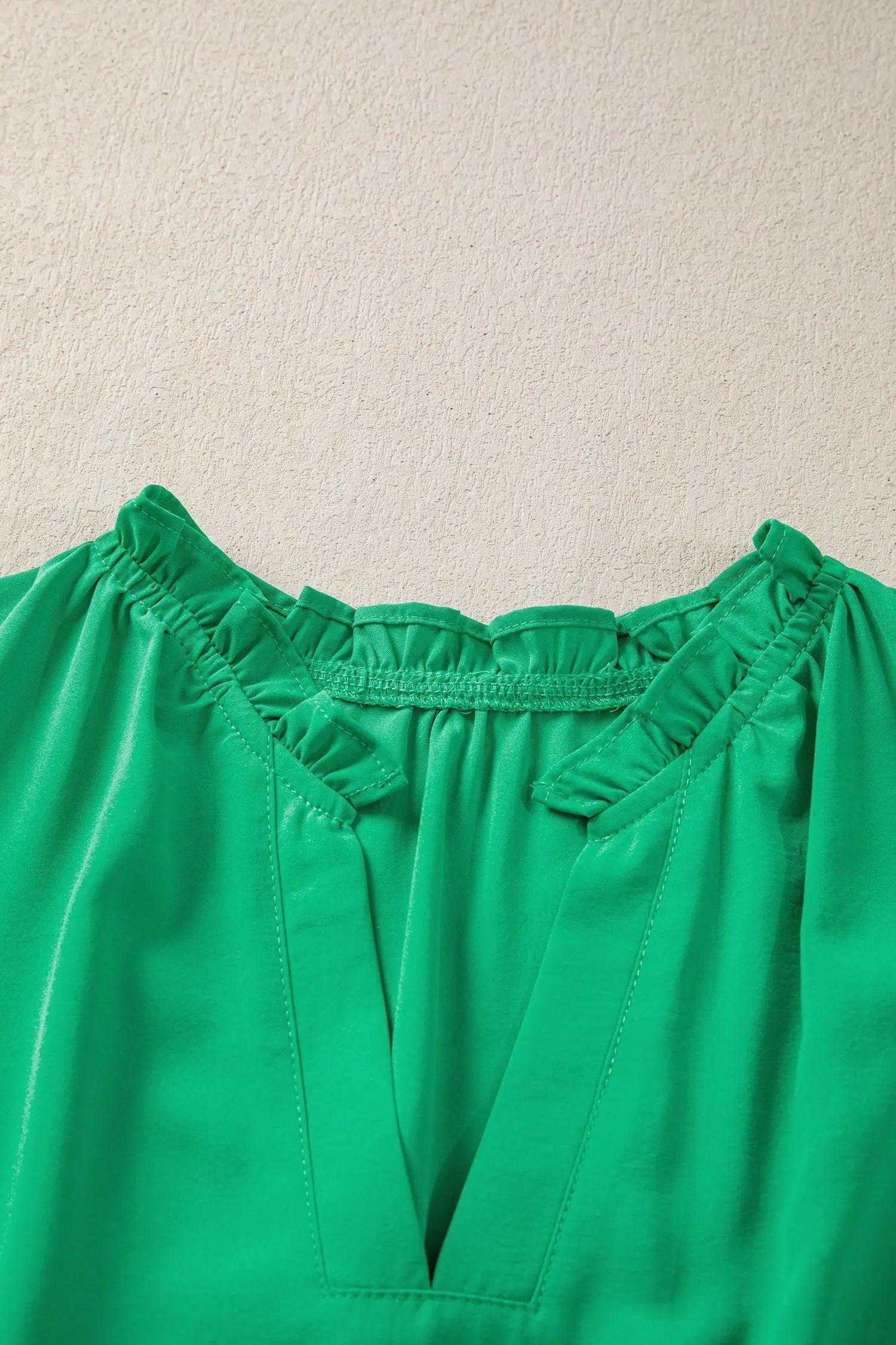 Bright Green Solid Color V Neck Short Puff Sleeve High Waist Tiered Maxi Dress - Casual Dresses