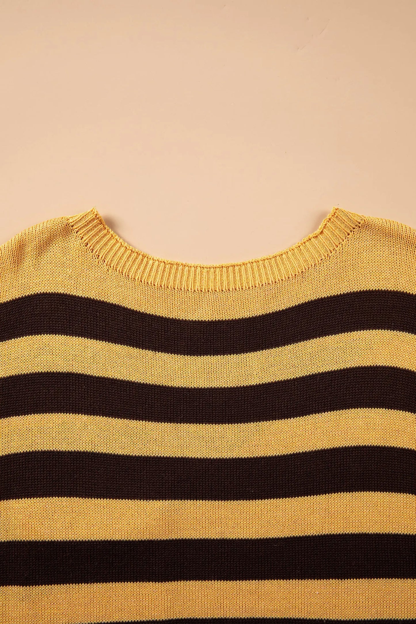 Brown Stripe Striped Drop Shoulder Colorblock Pullover Sweater