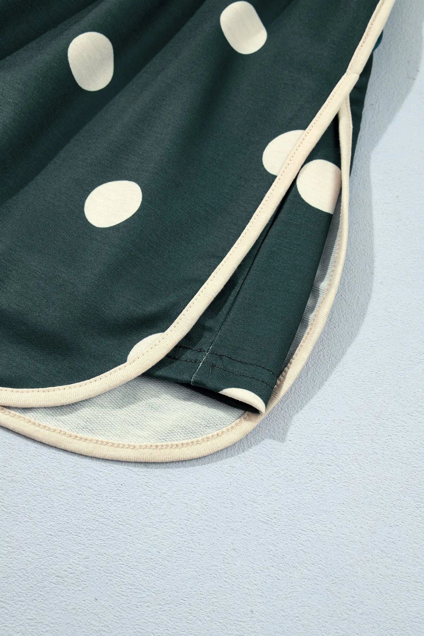 Green Polka Dot Print Color Block Trim Baggy Pullover Drawstring Skirt 2pcs Set