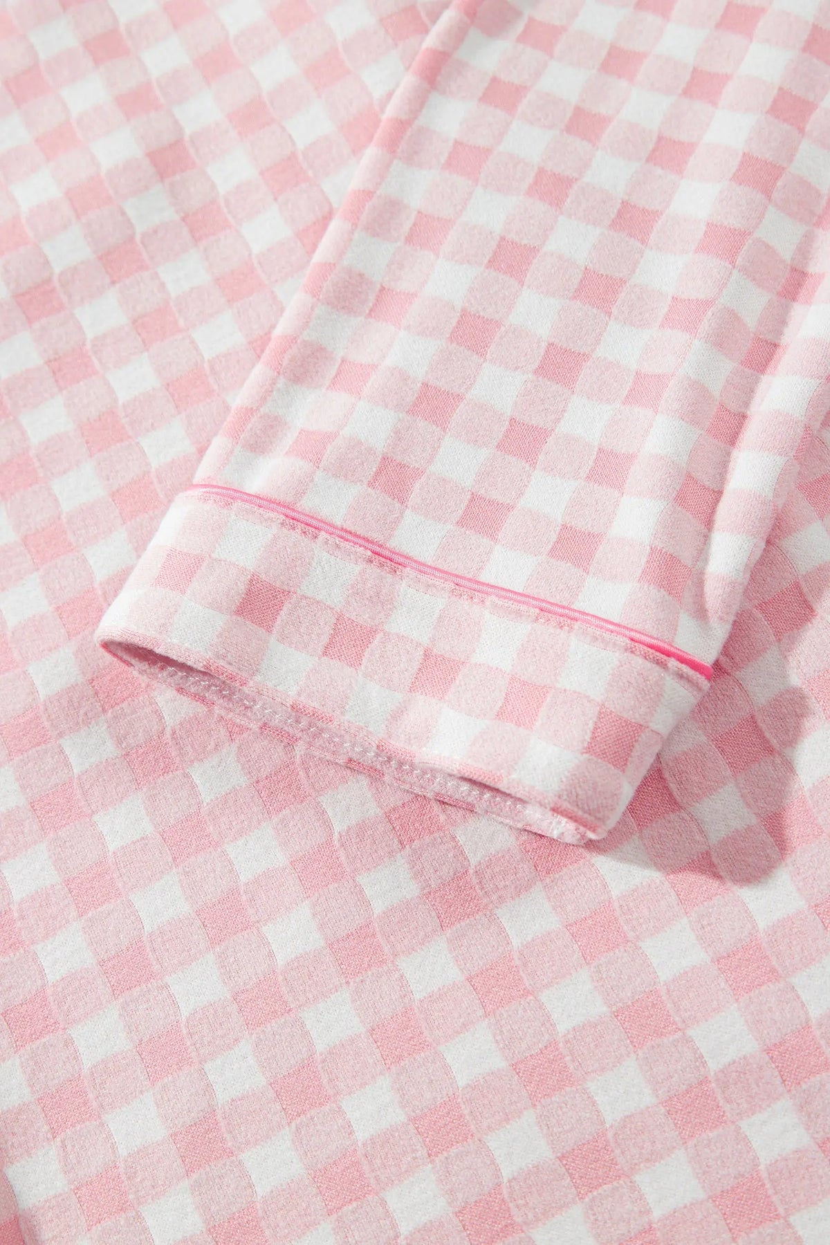 Pink Gingham Long Sleeve Lapel Shirt 2pcs Pajama Pant Set