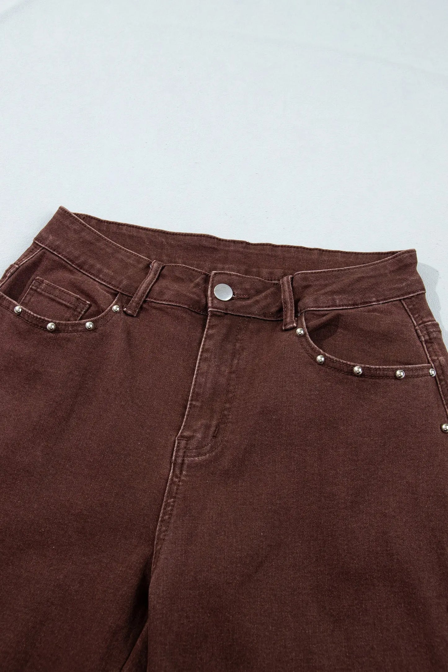 Coffee Side Seam Rivet Detail Ankle Length Casual Jeans