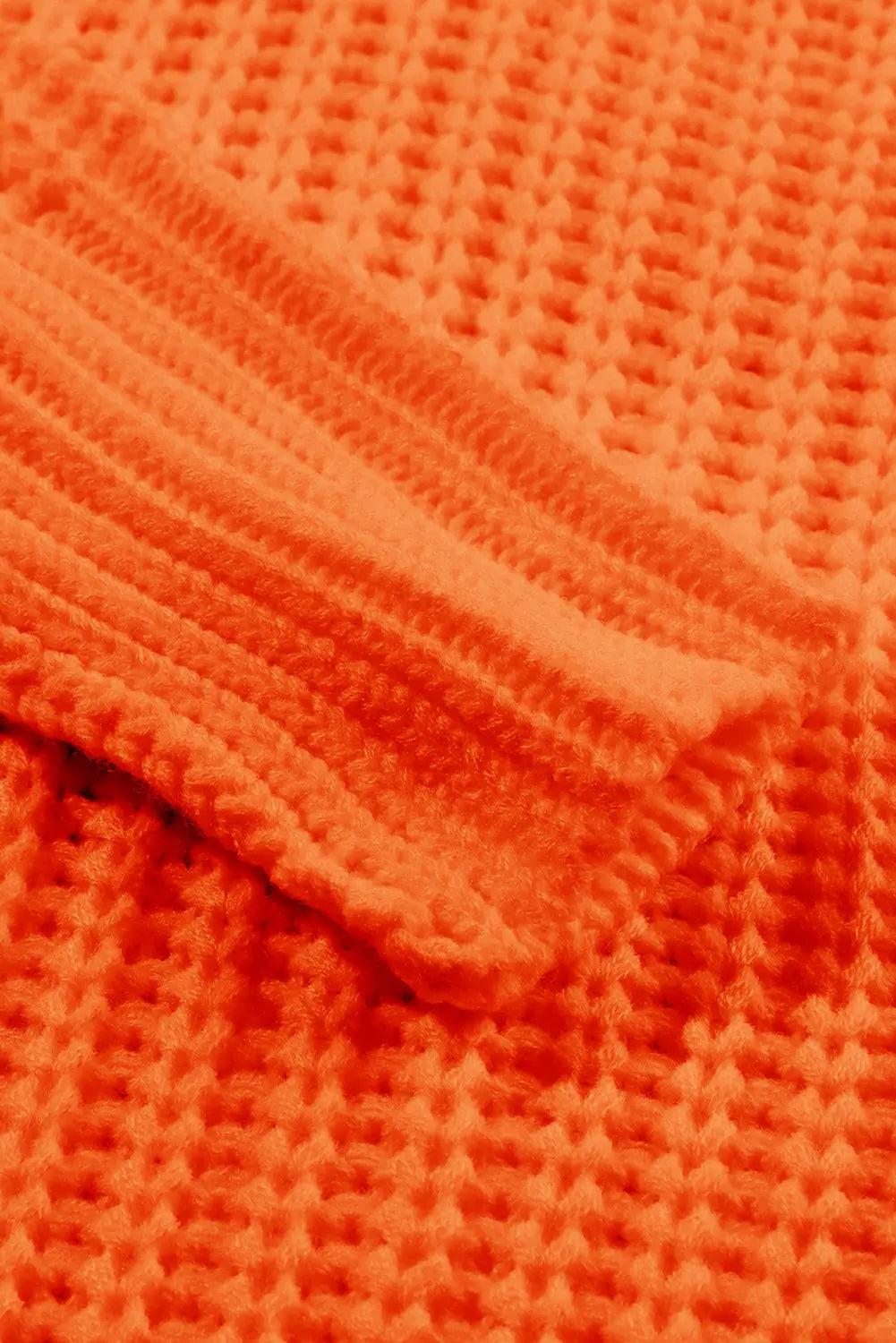 Orange Ribbed Knit Round Neck Slouchy Chunky Sweater