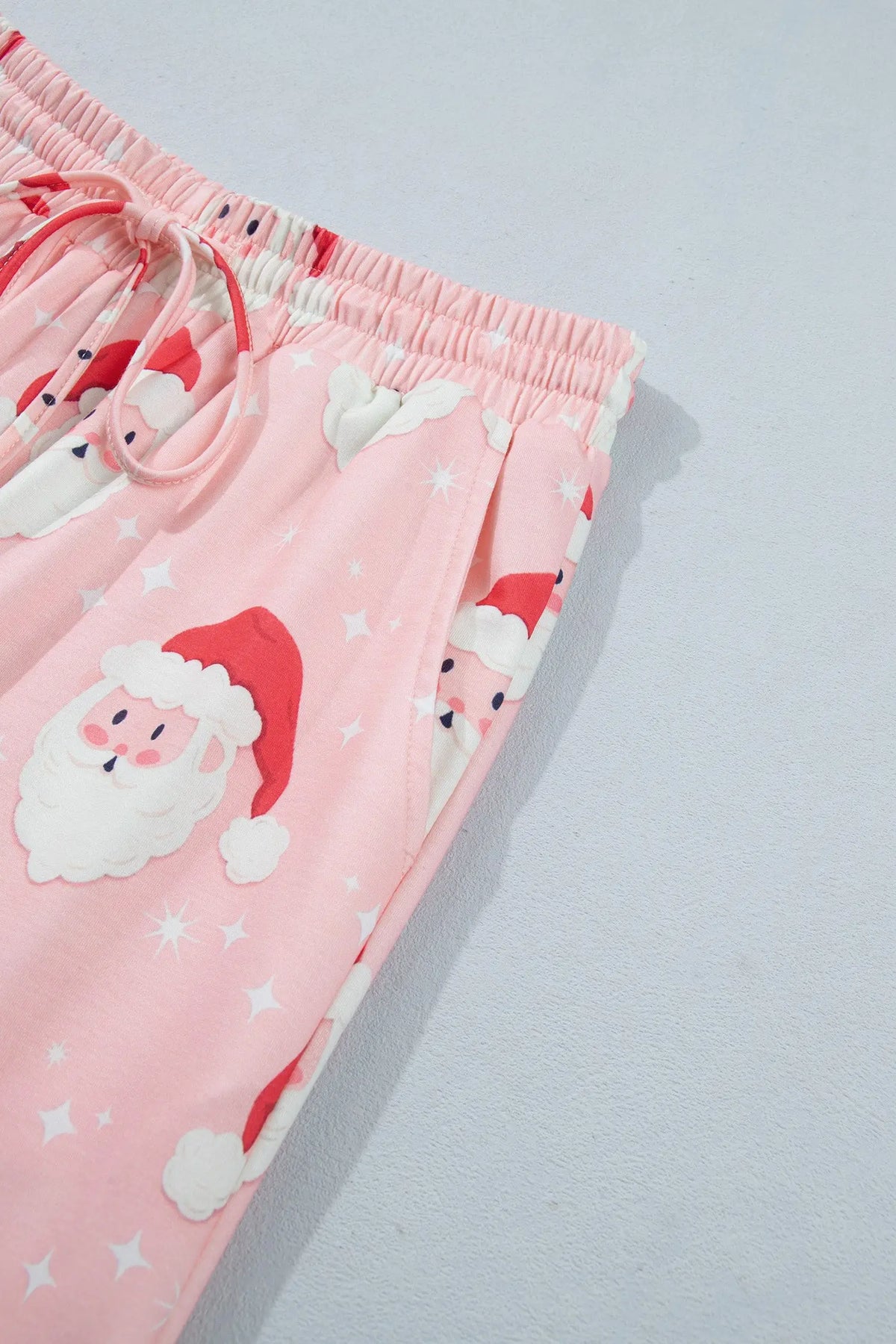 Pink Abstract Santa Pattern Long Sleeve Two Piece Shift Lounge Set