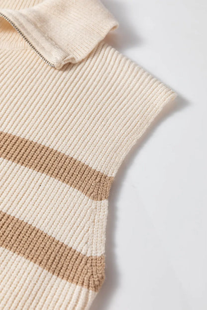 Chicory Coffee Ribbed Half Zip Collared Sweater Vest