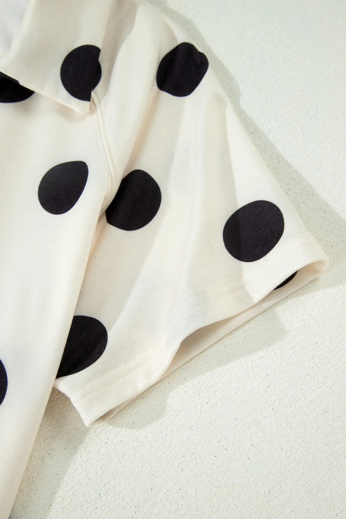 Beige Polka Dot Print V Neck Tee Short Set Nataliz
