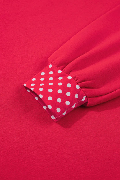 Pink Colorblock Polka Dot Contrast Trim Oversized Sweatshirt
