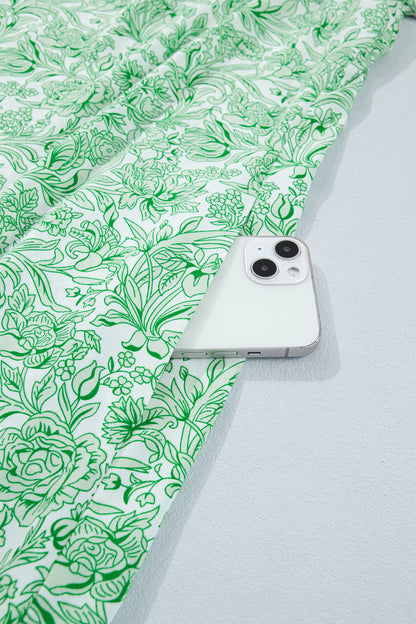 Green Plus Size Contrast Trim Flutter Sleeve Floral Kaftan Maxi Dress