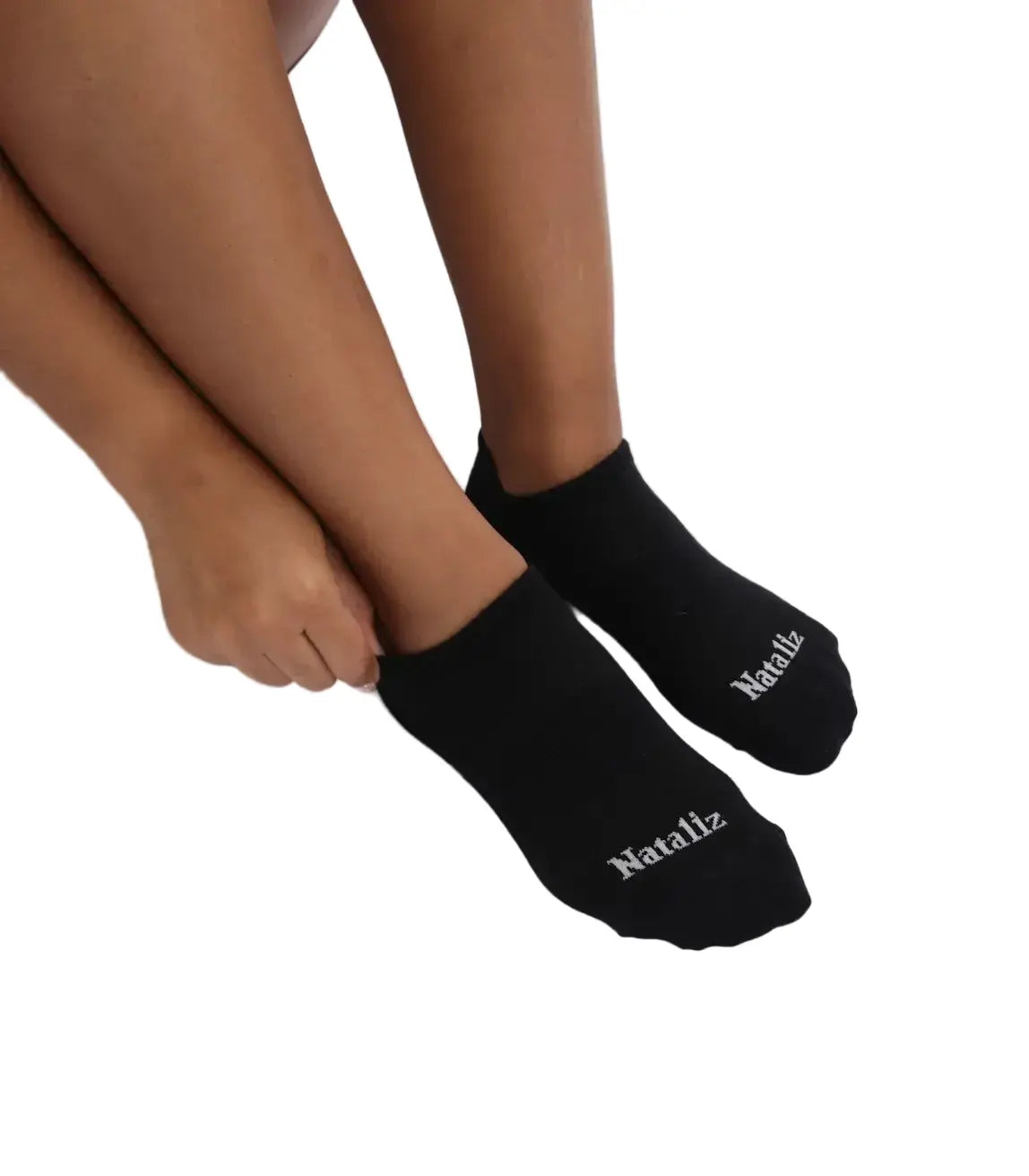 Nataliz® black low cut ankle socks on model
