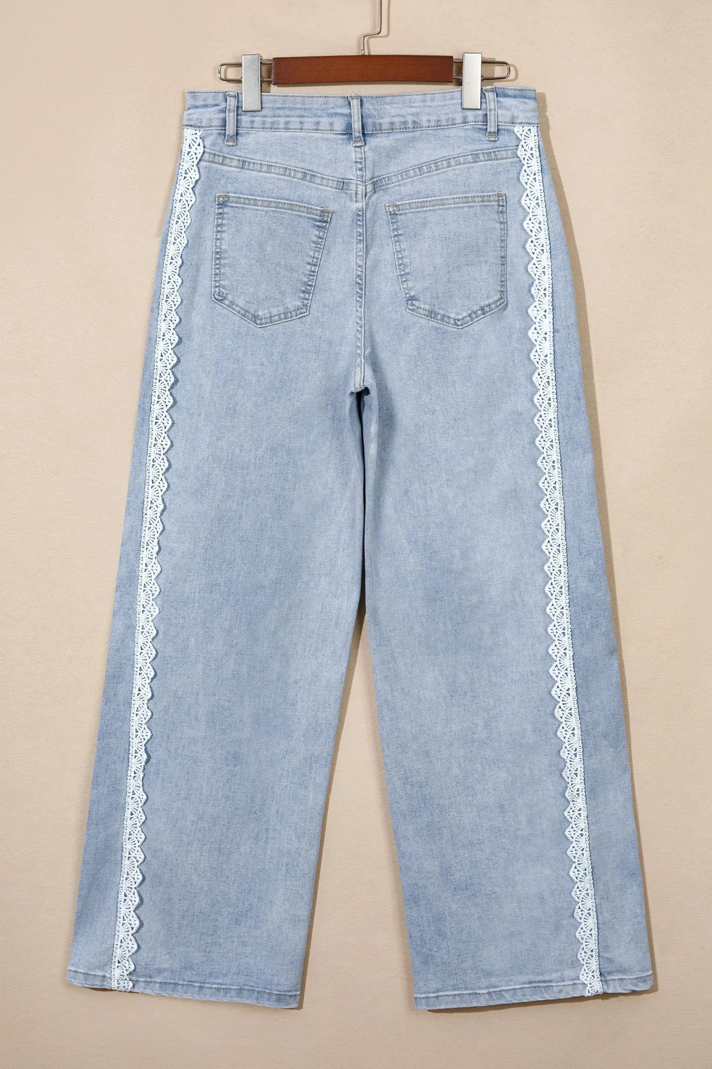 Beau Blue Lace Trim Casual Full-Length Regular Fit Jeans
