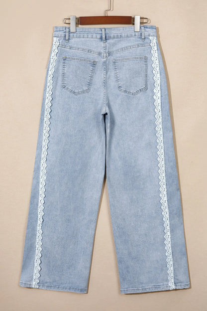 Beau Blue Lace Trim Casual Full-Length Regular Fit Jeans
