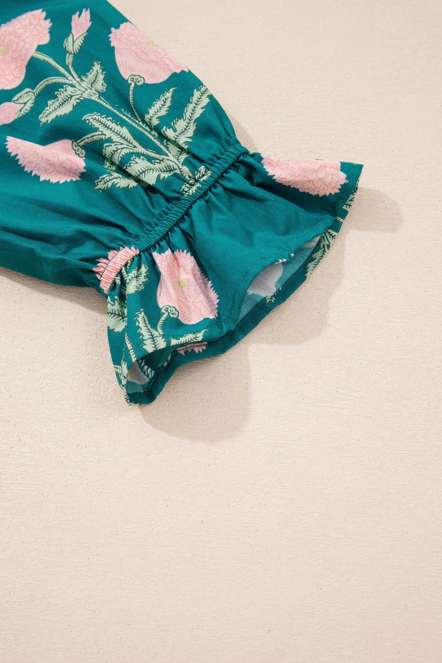 Sky Blue Casual Wild Flower Print V Neck 3/4 Sleeve Blouse Nataliz