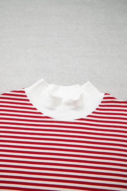 Red Stripe Oversize Mock Neck Sweatshirt and Shorts Set