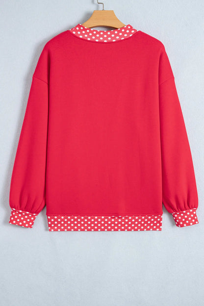 Pink Colorblock Polka Dot Contrast Trim Oversized Sweatshirt