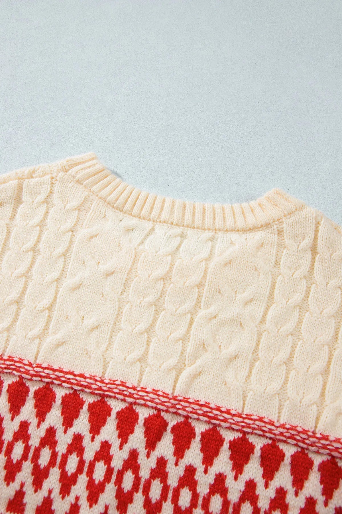 Red Western Print Round Neck Long Sleeve Shift Sweater
