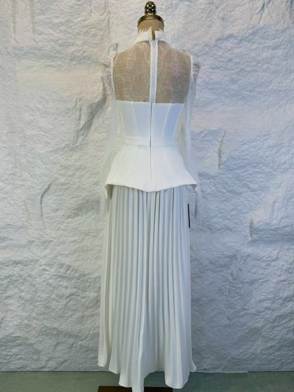 Lace Sleeve Peplum Pleated Maxi Dress mannequin view · nz-alt-v1
