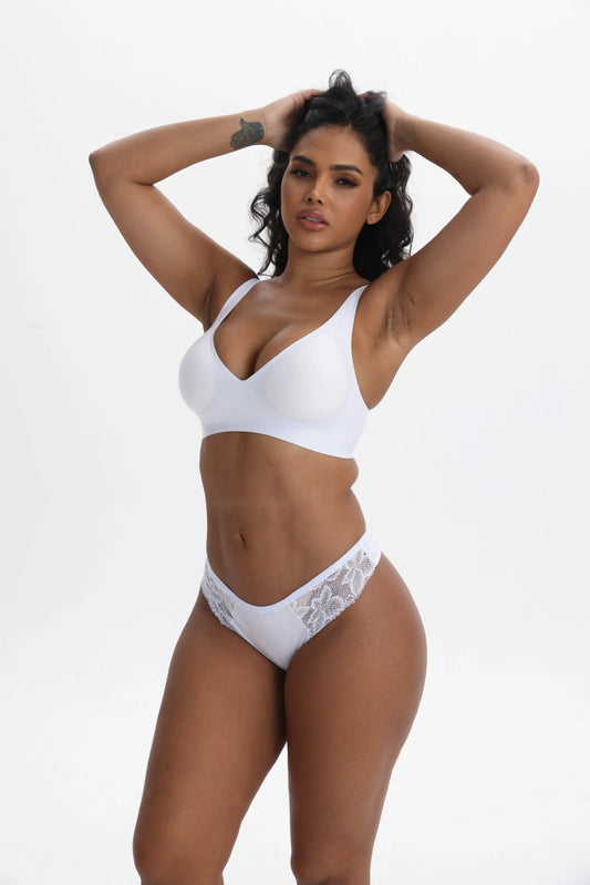 Pack of 3 stretch thong with lace combination 95% cotton - Panties