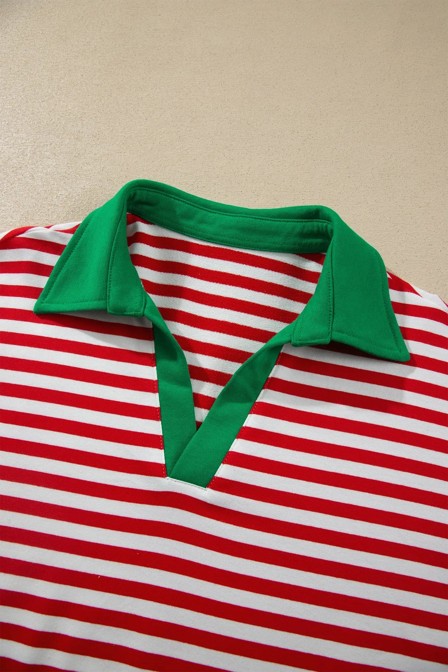 Red Stripe Colorblock Trim Polo Collar Drawstring Elastic Waist Band Casual 2pcs Outfit