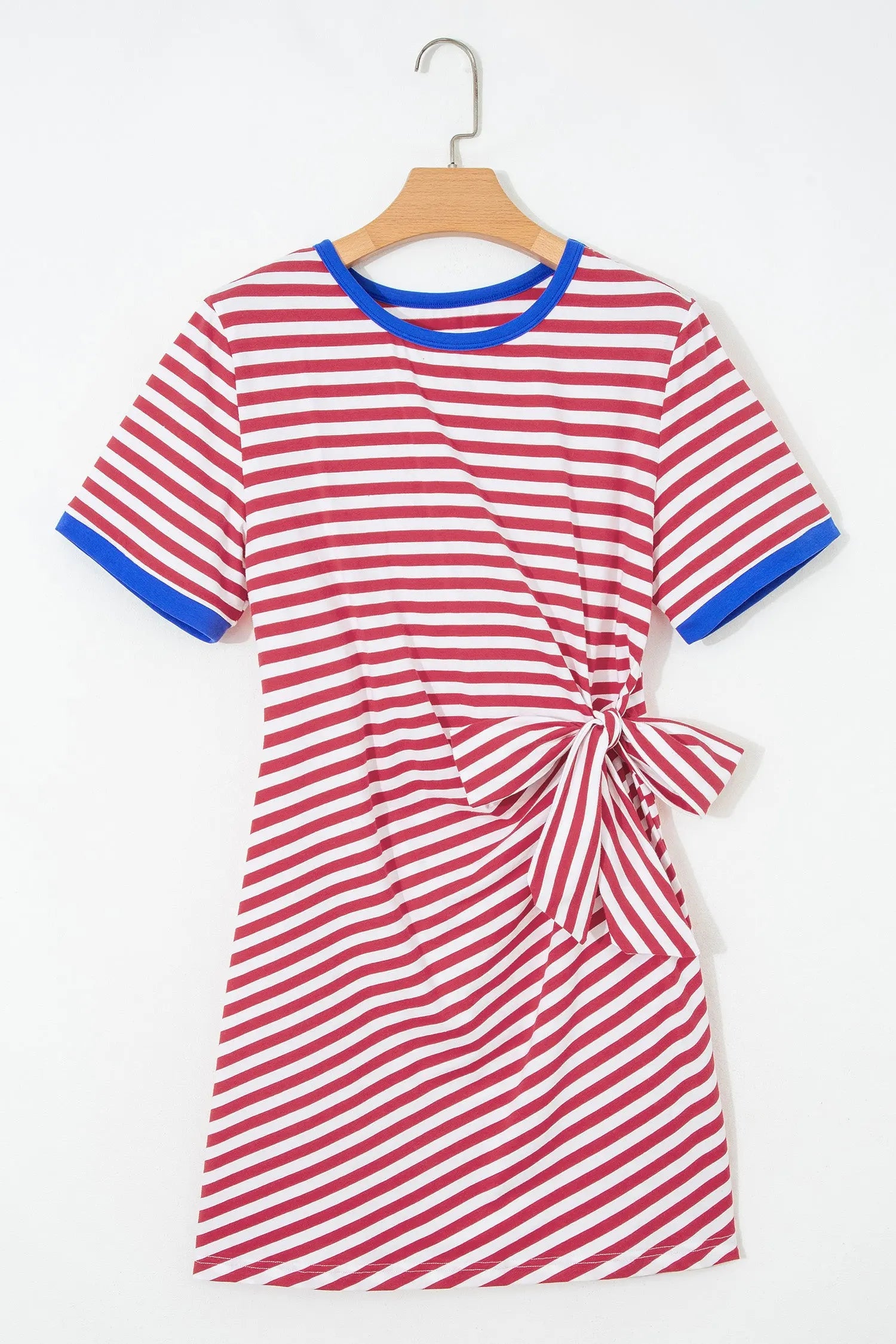 Sky Blue Stripe Nautical Tie Contrast Trim Round Neck T Shirt Mini Dress Nataliz