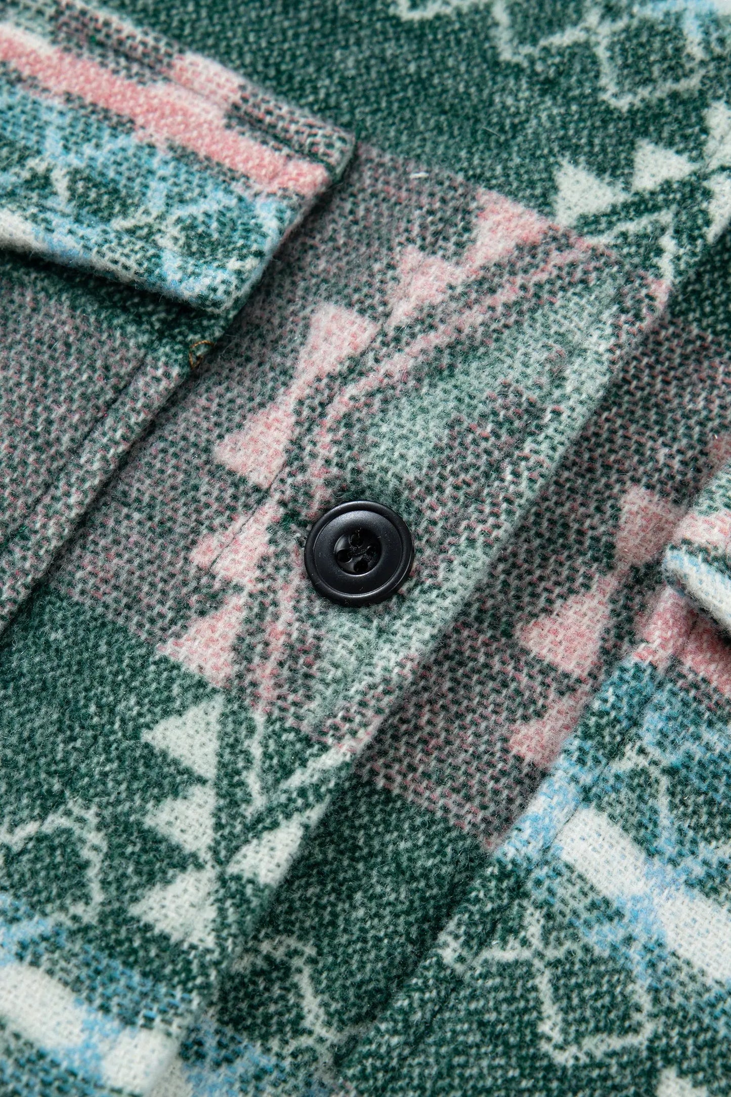 Green Geometric Print Button Front Long Sleeve Shacket