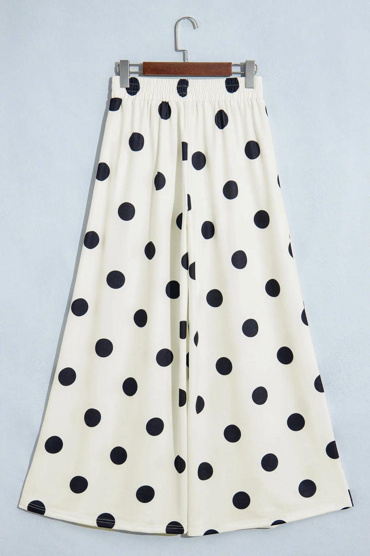 Brown Polka Dot Wide Leg Elastic Waist Casual Pants