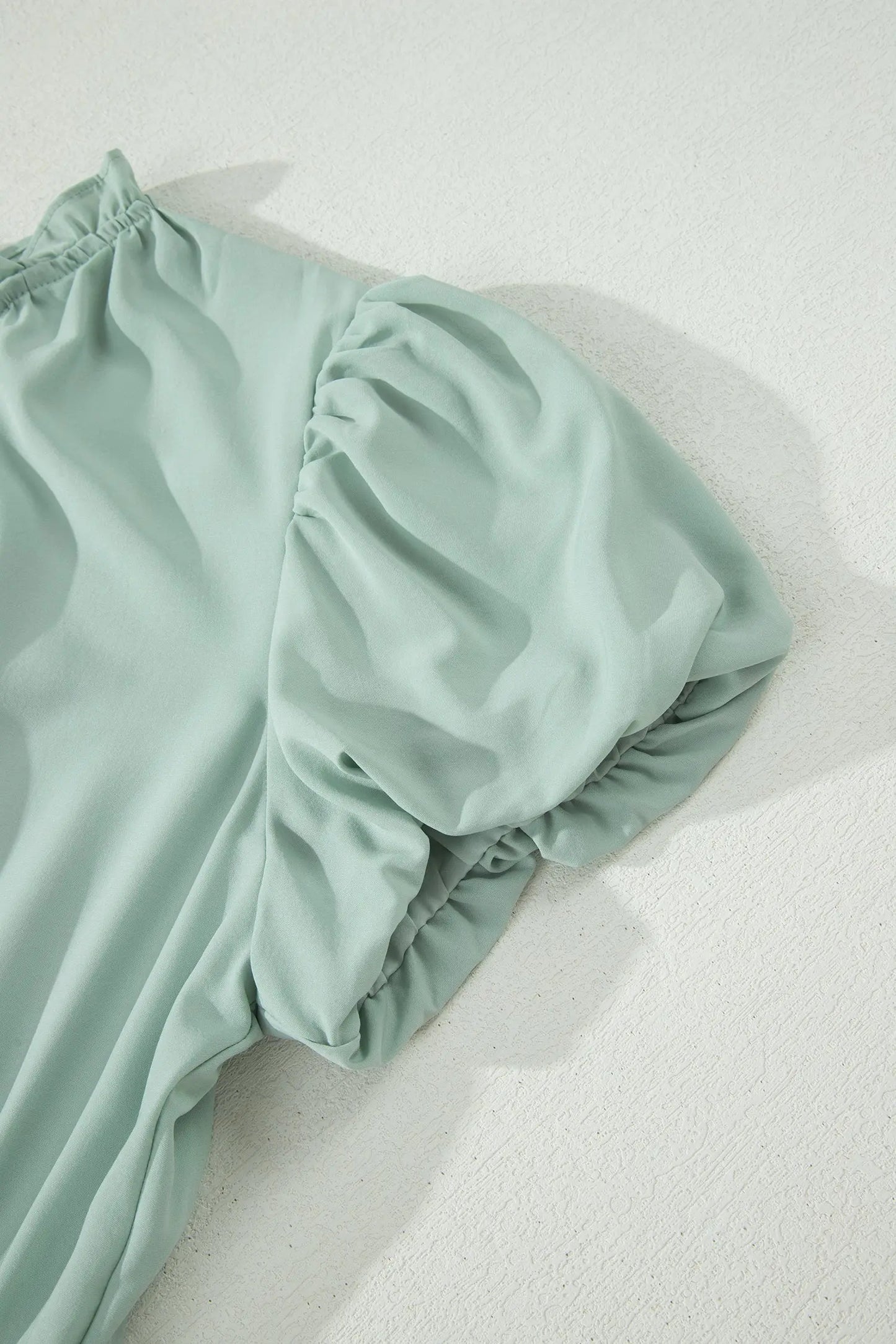 Bright Green Solid Color V Neck Short Puff Sleeve High Waist Tiered Maxi Dress - Casual Dresses