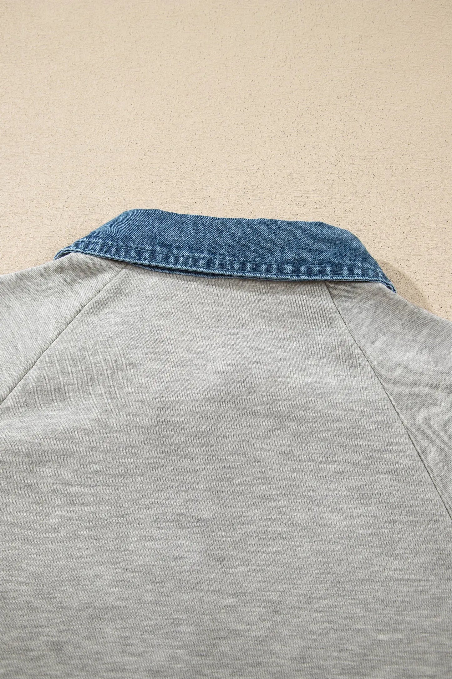 Sleet Denim Collar Patchwork Long Sleeve Pullover Top