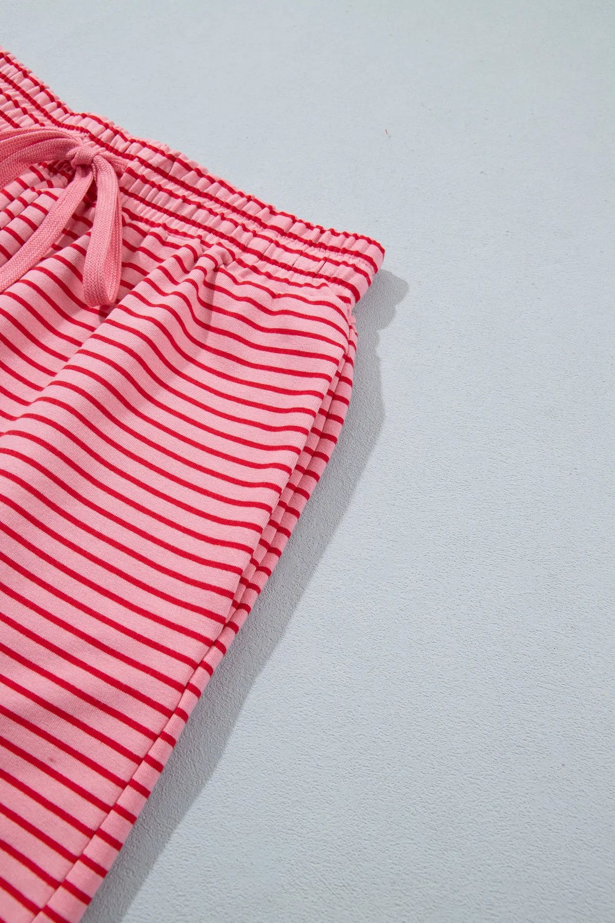 Pink Stripe Ribbed Patchwork Mock Neck Baggy Pullover Matching Shorts Set