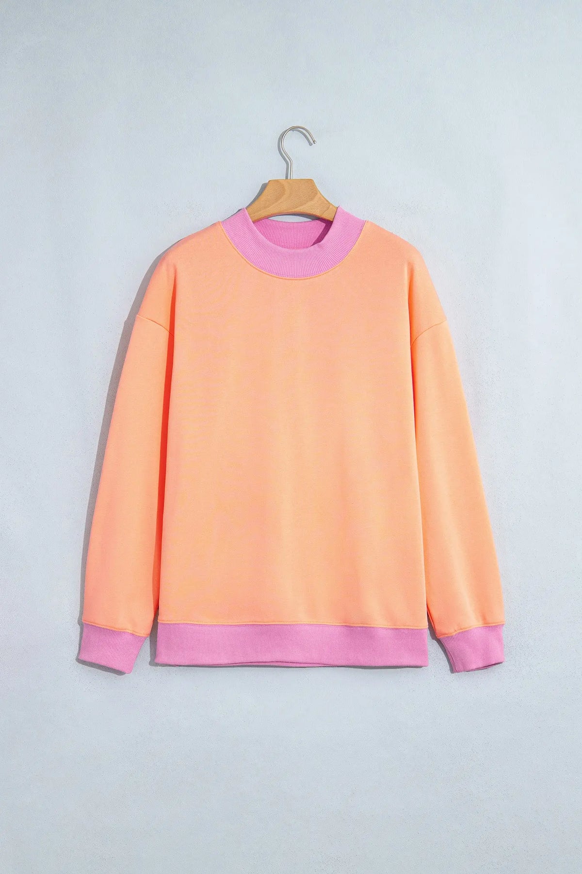 Coffee Colorblock Trim Crewneck Long Sleeve Pullover Sweatshirt
