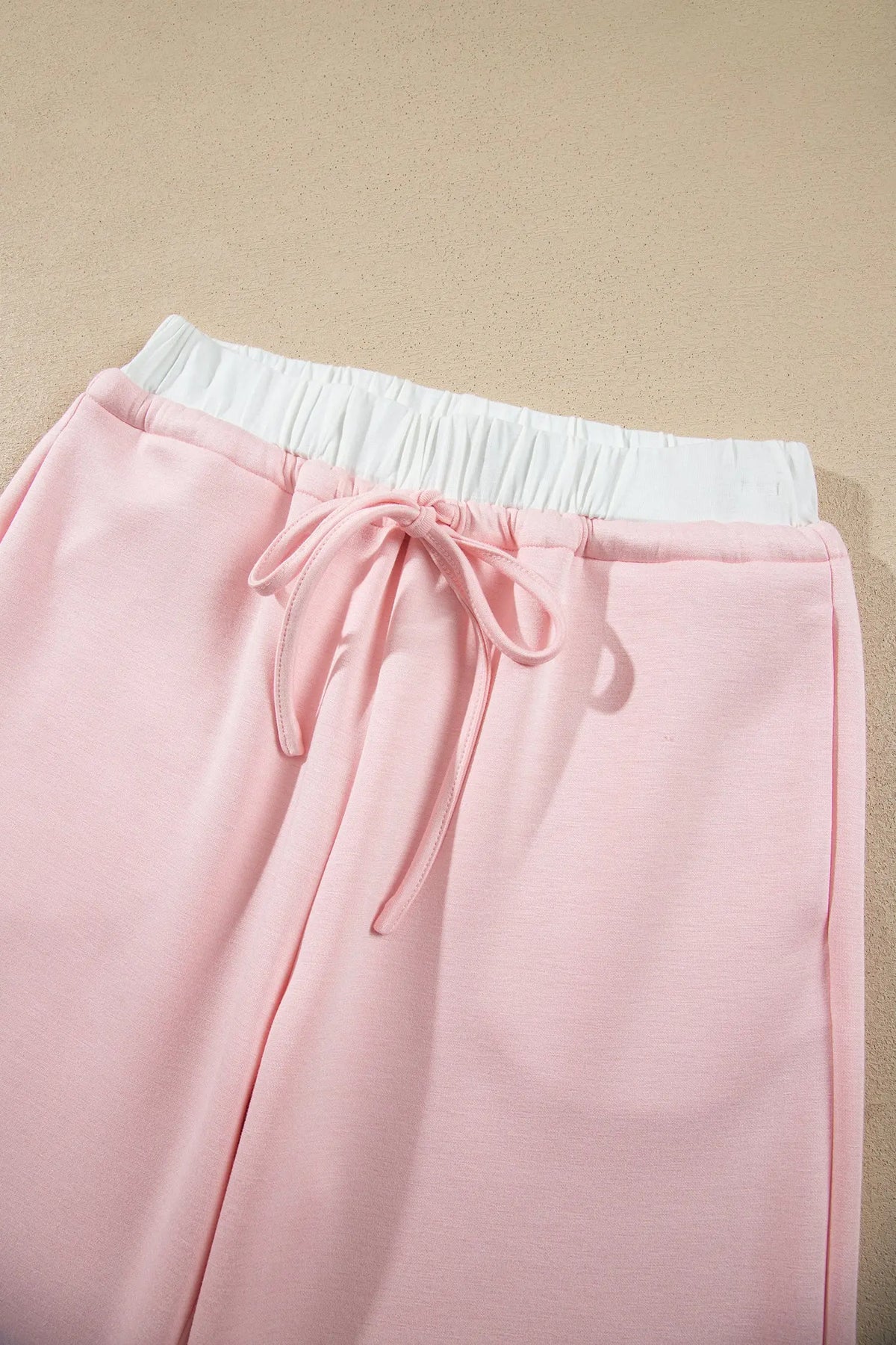 Color Contrast Overlay Long Sleeve Top Drawstring Loose Pant Set