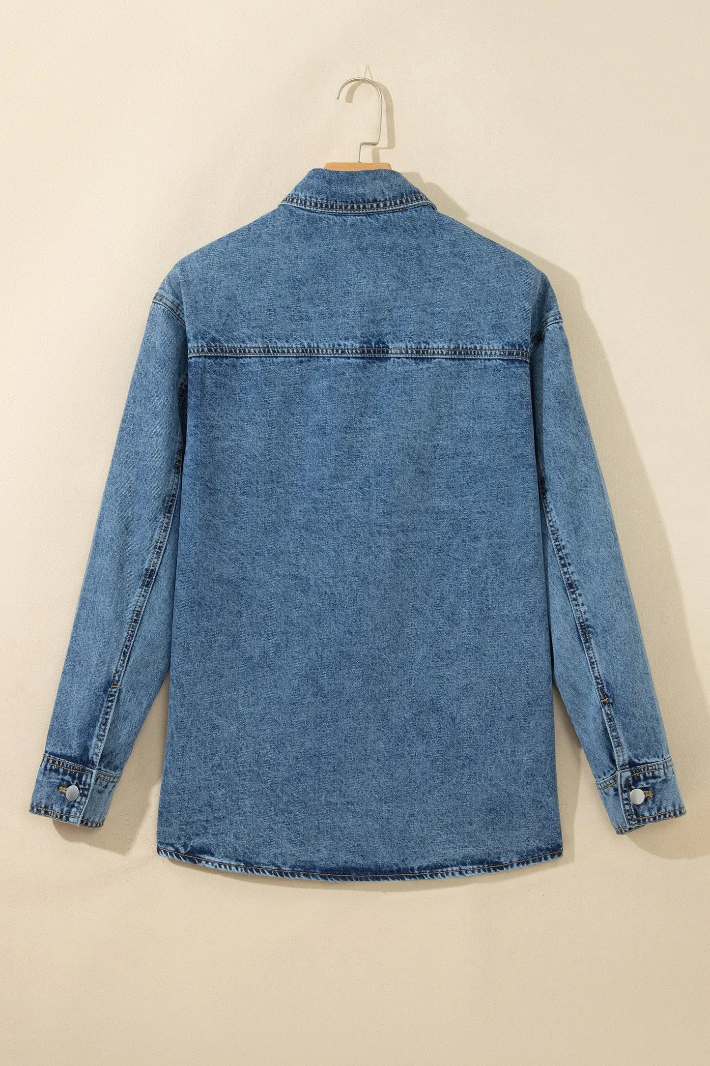 Sail Blue Rivet Embellished Western Style Regular Fit Long Sleeve Denim Jacket