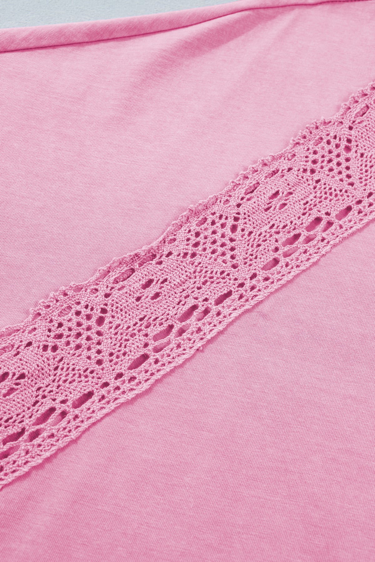 Cotton Raw Cut Notched Neck Lace Patchwork Detail Mineral Wash Tee