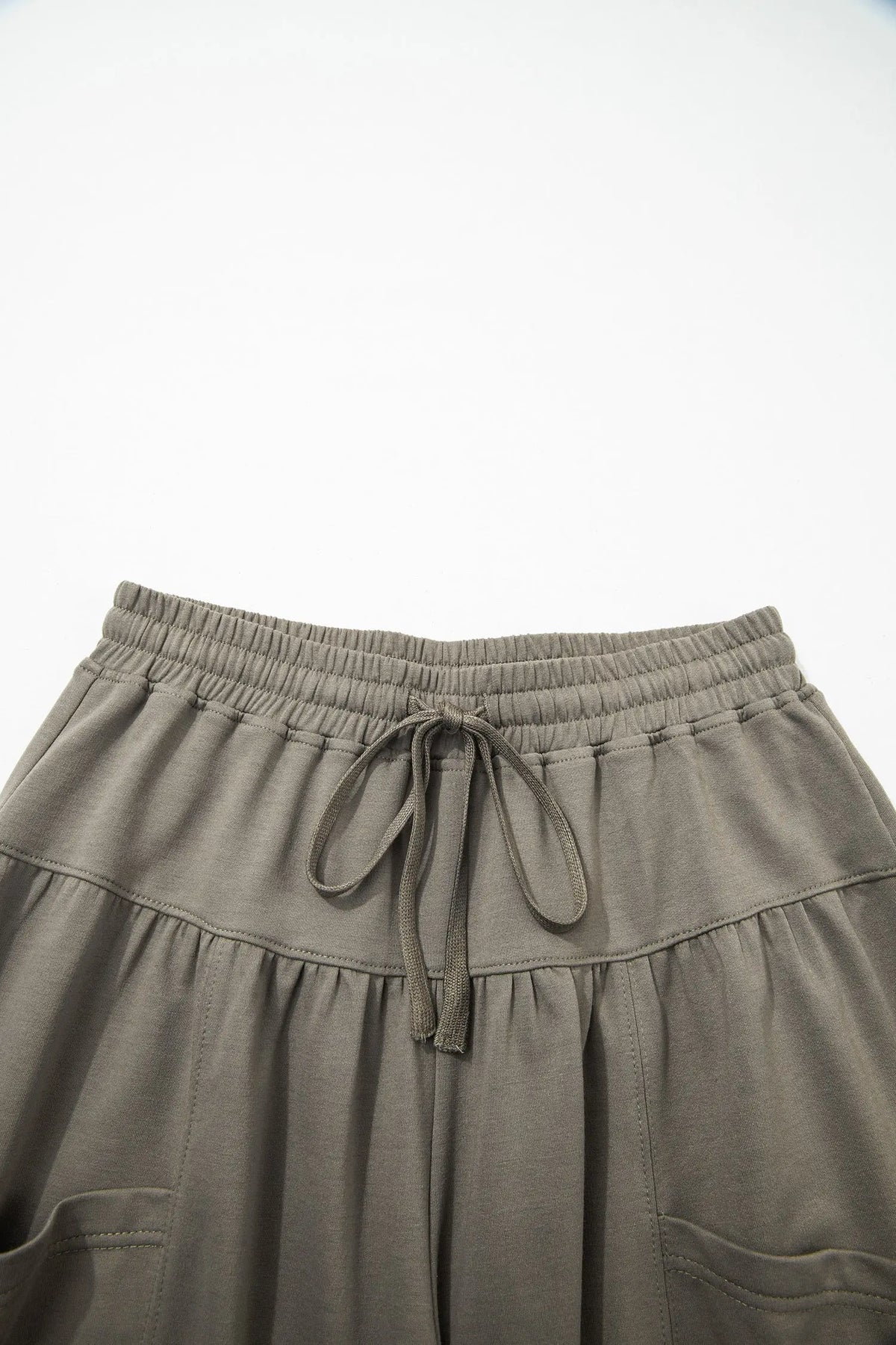 Dirty blue Elastic Waist Drawstring Wide Leg Full Length Pants