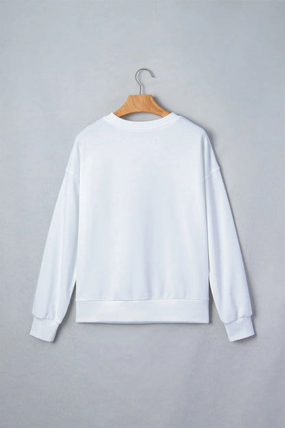White Embroidered Slogan Game Day Rugby Pattern Crewneck Sweatshirt