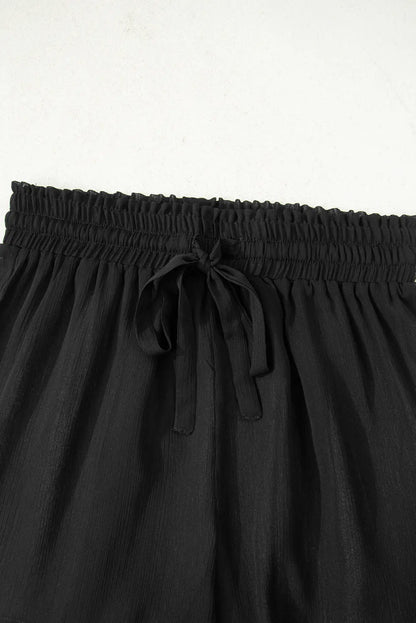 Black Sheer Tunic Shirt Drawstring Shorts 2pcs Swim Cover Up